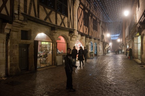 Streets of Dijon with Christmas lights still up